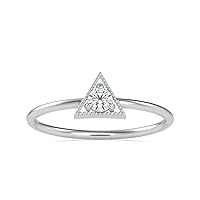 VVS Certified Solitaire Style Triangle Diamond Engagement Ring 10K White/Yellow/Rose Gold With 0.1 Carat Round Natural Diamond Ring, Real Diamond Ring