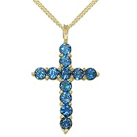 14k Yellow Gold Natural London Blue Topaz Womens Cross Pendant & Chain