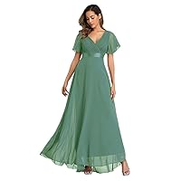 Exclusive Women Chiffon Mermaid Gowns Dress 10 Colors Flare Sleeve Bridesmaid Wedding Guest Bodycon Prom Fomal Dress