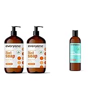 Everyone 3-in-1 Soap, Body Wash, Bubble Bath, Shampoo, 32 Ounce (Pack of 2), Citrus and Mint, Coconut Cleanser with Plant Extracts and Pure Essential Oils & Mighty Conditioner, 12 OZ