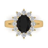 2.46 Brilliant Oval Cut Solitaire W/Accent Halo Natural Black Onyx Anniversary Promise Wedding ring Solid 18K Yellow Gold