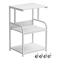 EasyCom Printer Stand- Large 3 Tier Printer Table with Wheels- Industrial Printer Storage Cart- Rolling Printer Cart with Storage Shelf for Printer Scanner Fax Home Office Use- White