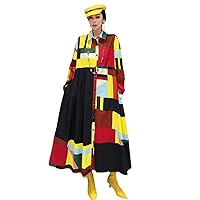 Spring Autumn Dress Loose Mid-Length Lattice Color Blocking Leisure Dress Women's