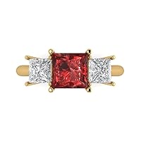 3.1 Princess Cut 3 Stone Solitaire W/Accent real Natural Red Garnet Anniversary Promise Wedding ring Solid 18K Yellow Gold