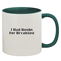 I Had Boobs For Breakfast - 11oz Ceramic Colored Inside & Handle Coffee Mug, Green