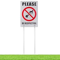 Kichwit Double Sided No Dog Poop Yard Sign, Please Be Respectful Sign, All Metal Construction, No Dog Pooping or Peeing Sign, Sign Measures 11.8