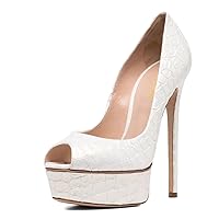 XYD Women Platform Stiletto High Heel Peep Toe Pumps Slip On Elegant Evening Attire Bridal Dressy Formal Event Party Shoes