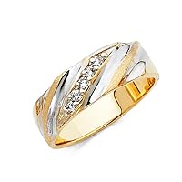 14k Yellow Gold and White Gold CZ Cubic Zirconia Simulated Diamond Mens Wedding Band Ring Size 10 Jewelry for Men