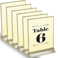 Clear Acrylic 2 Sided Frames with Gold Borders and Vertical Stand | Ideal for Wedding Table Number Holder, Double Sided Sign, Clear Photos, Menu Holders