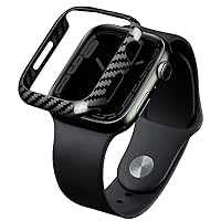 MONOCARBON Real Carbon Fiber Case for 45mm Apple Watch Series 7/8/9,Slim Anti-Scratch Hard Bumper for iwatch S 7/8/9,Military Grade Protective Cover for 45mm Apple Watch-Twill Glossy Black