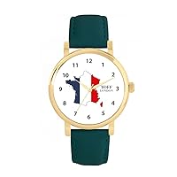 French Flag Watch Ladies 38mm Case 3atm Water Resistant Custom Designed Quartz Movement Luxury Fashionable