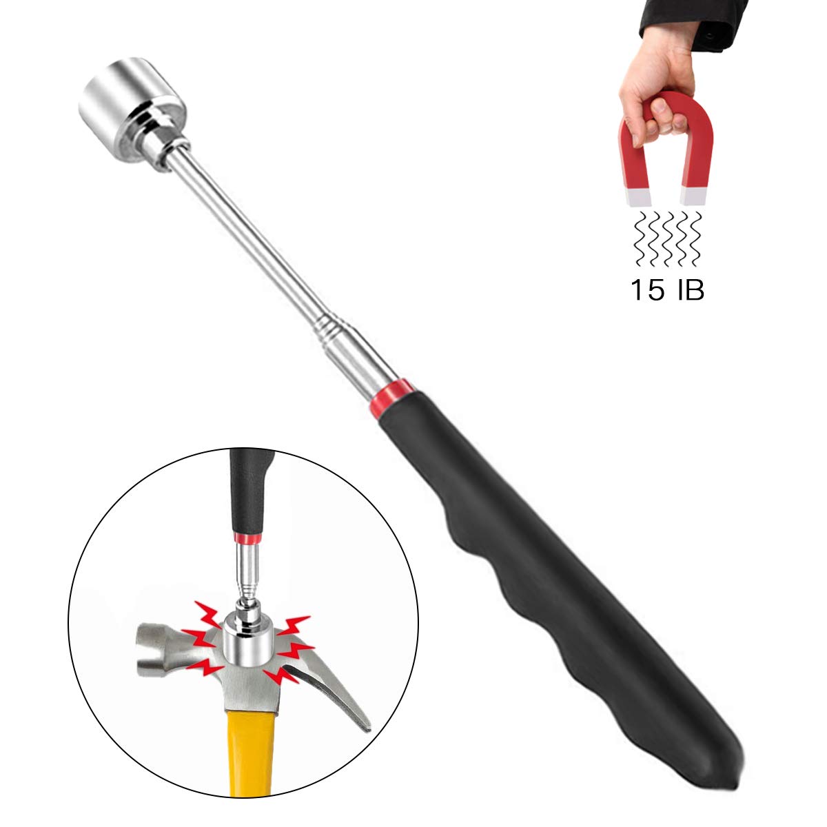 Telescoping Magnetic Pick-Up Tool with LED Light 32" Long Telescopic Tool New 