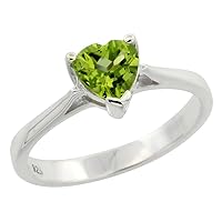 Sterling Silver Peridot 3/4 ct Heart Solitaire Ring 1/4 inch Wide, Sizes 6-10