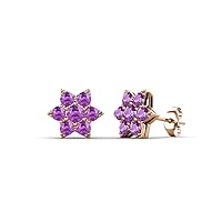 Round Amethyst 3/8 ctw Women Flower Stud Earrings 14K Gold