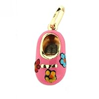 18K Yellow Gold Pink Enamel Shoe with Flowers (15mm X 10mm/25mm with Bail)