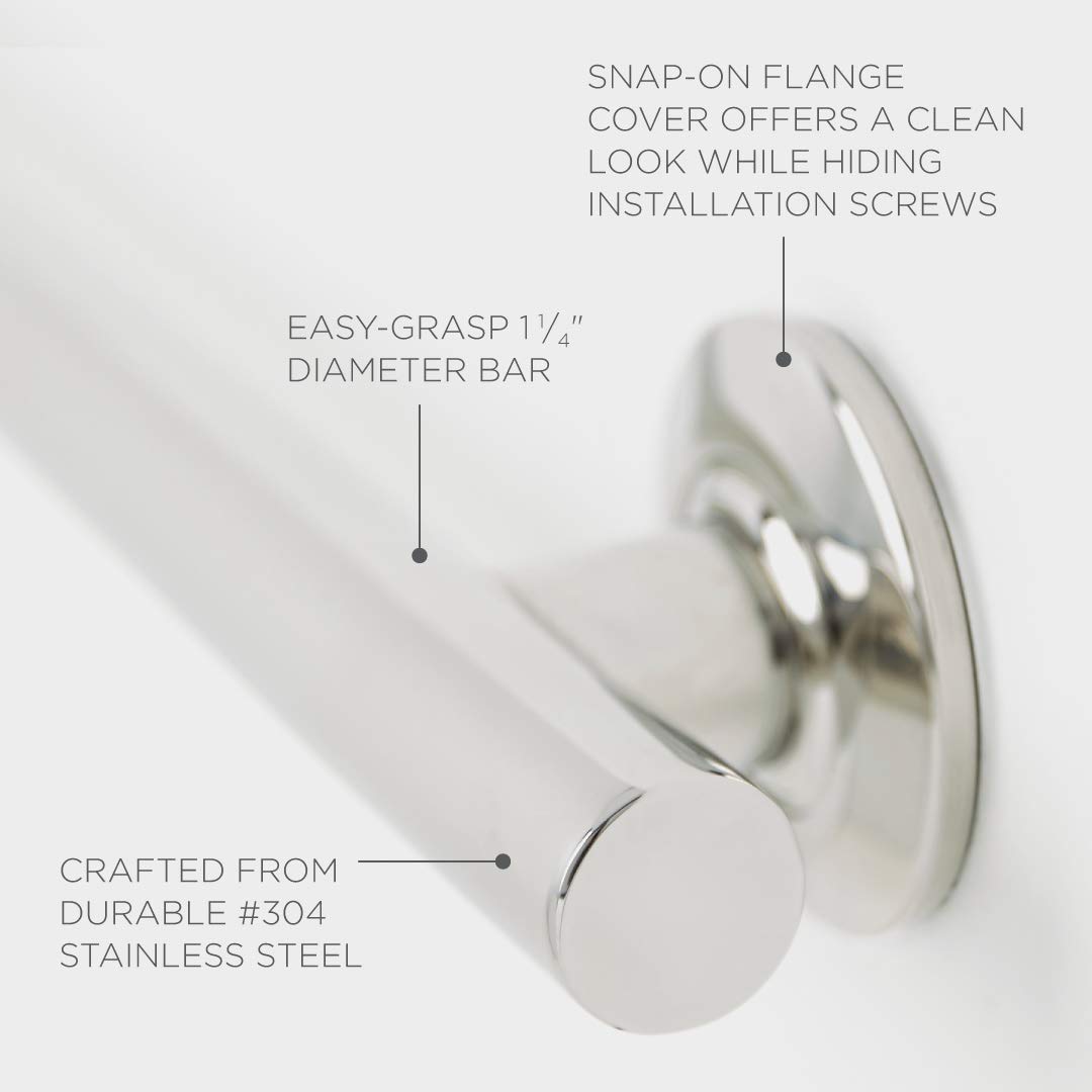 Seachrome 24-inch Coronado Designer Straight Bathroom Shower Grab Bar, Stainless Steel, Polished Chrome