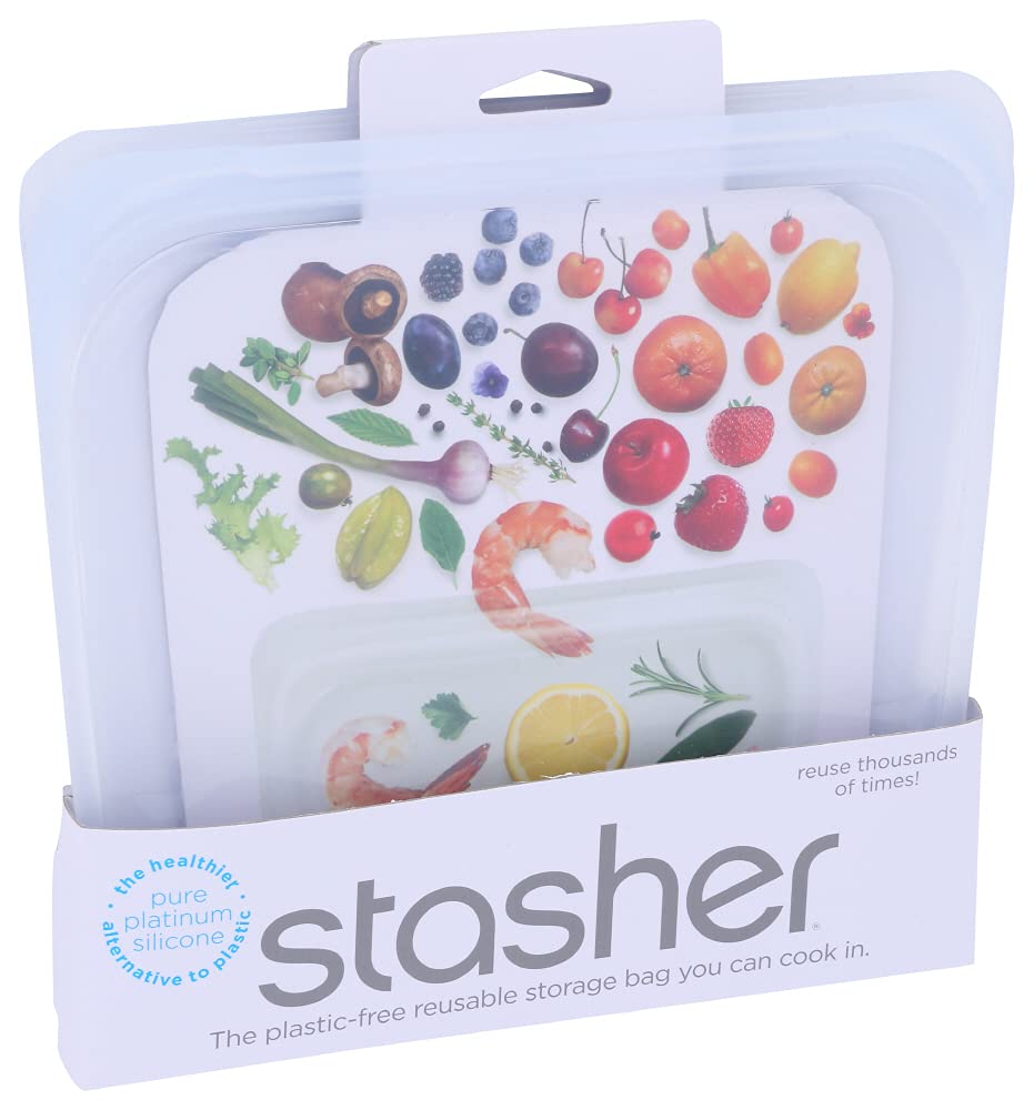 Stasher Reusable Silicone Storage Bag, Food Storage Container, Microwave and Dishwasher Safe, Leak-free, Sandwich, Clear