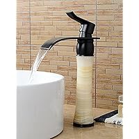 Modern Waterfall Brass Imitation Jade Oil-Rubbed Bronze Bathroom Sink Faucet/White