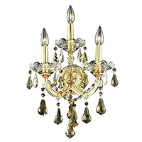 Elegant Lighting 2801W3G-GT/RC Royal Cut Smoky Golden Teak Crystal Maria Theresa 3-Light Crystal Wall Sconce, Finished in Gold with Smoky Golden Teak Crystals