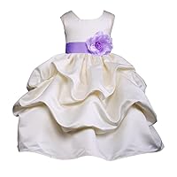 Wedding Flower Girl Jr. Bridesmaid Ivory Pick-Up Dress with Bow