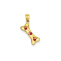 Charms Collection 14k Yellow Gold Dog Bone with Red Enamel Paw Prints Pendant YC1104