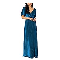 Velvet Prom Dresses for Women V Neck Bridesmaid Dress with Sleeves Slit Maxi Formal Evening Party Gowns