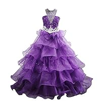 VeraQueen Girl's Halter Beads Layers Pageant Dresses Sleeveless Backless Flower Girls' Dresses Lilac