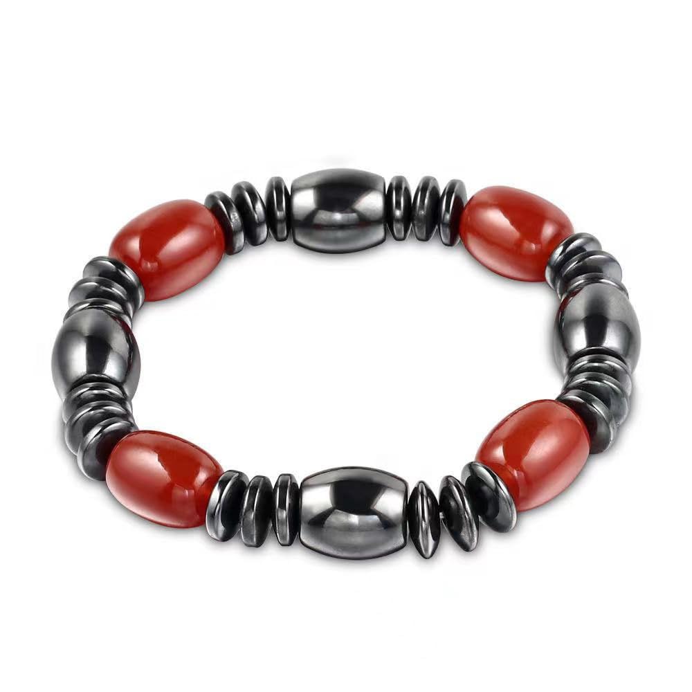 Drkao Magnetic Therapy Hematite Bracelet 2 Pack, Magnetic Bracelet with Red Resin Beads, Health Gifts for Her