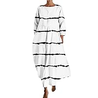 Spring Wedding Guest Dress Crewneck 3/4 Sleeve Dress for Women Plus Size Wrap Dress with Pockets Trendy Knee Length Dresses for Women Plus Size(2-White,X-Large)