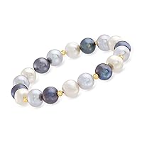 Ross-Simons 9-10mm Multicolored Cultured Pearl Stretch Bracelet With 14kt Yellow Gold. 8 inches