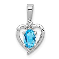 925 Sterling Silver Polished Open back Light Swiss Blue Topaz and Diamond Pendant Necklace Measures 16x10mm Wide Jewelry for Women