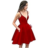 Straps Short Homecoming Dresses for Juniors Satin Prom Dresses with Pockets