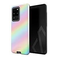 Compatible with Samsung Galaxy S20 Ultra Case Pastel Rainbow Unicorn Colors Ombre Holographic Tie Dye Pale Kawaii Aesthetic Heavy Shockproof Dual Layer Hard Shell +Silicone Protective Cover