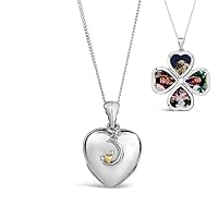 Lily Blanche Women Necklace 18 Carat White Gold Four Photo Heart Charm Locket Designed in Britain