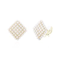 QUKE Simulated Pearl Big Clip On Studs Earrings Non Pierced Bridal Elegant Earrings Jewelry Gift for Women Girls