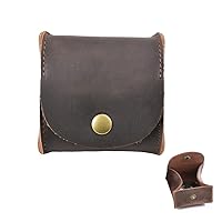 Genuine Leather Squeeze Coin Purse Pouch Rustic Moon Pocket Coin Case Mini Coin Tray Purse with Leather Snap Button – Dark Brown