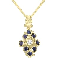 10k Yellow Gold Natural Diamond & Sapphire Womens Pendant & Chain - Choice of Chain lengths