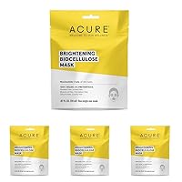 Acure Brightening Biocellulose Gel Mask | 100% Vegan | For A Brighter Appearance | Niacinamide & Kale - Vitamin B3 |One Single Use | All Skin Types |1 Count (Pack of 4)