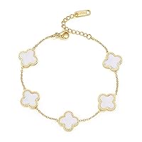 Fashion Bracelet for Girls women Adjustable 14K Gold Plated Cute Clover Bracelet Festive Gift Jewelry for Women and Girls(White)