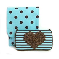 Brown and Blue Stripes with Chiffon Heart Diaper Clutch and Wipes case