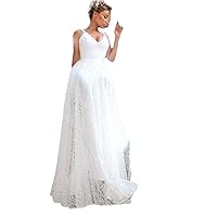 V-Neck Beach Wedding Dresses for Bride Backless Lace Boho Bridal Gowns 2022