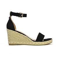 Womens Espadrille Wedge Sandals Ladies Open Toe Ankle Strap Ladies Low Mid Heel Shoes Size 5-10