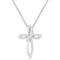 Diamond Cross Necklace Sterling Silver or 14k Gold Plated Silver - 18 Inch Chain