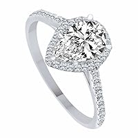 Pear Cut Cubic Zirconia 14k White Gold Finish Halo Engagement Wedding Ring for Womens