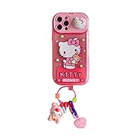 Cute Case Compatible with iPhone 14 Plus Case Cover with Makeup Mirror&Keychain,Shockproof Soft TPU Cartoon Kawaii Kitty Protective Cases Cover for iPhone 14 Plus Case-Red