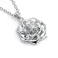 1.00 Ct Round Cut Cubic Zirconia Flower Pendant Necklace 14k White Gold Finish 925 Sterling Silver