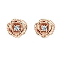 Created Round Cut White Diamond 925 Sterling Silver 14K Rose Gold Over Diamond Rose Flower Stud Earring for Women's