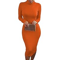 Pink Queen Women's Long Sleeve Bodycon Dress Elegant Turtleneck Party Club Midi Dresses Orange S