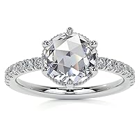 Round Rose Cut 1.5 CT Vintage Moissanite Engagement Ring Wedding Bridal Ring Set Antique Diamond Ring 6 Prongs Solitaire Ring Solid White Gold Purpose Ring Anniversary Promise Gifts