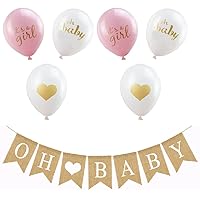 OH BABY Banner & Balloon Set - Pre-strung Assembled Burlap Garland - 6 Pink Gold & White Balloons - Its A Girl with Hearts - Baby Shower Gender Reveal Decor by Jolly Jon